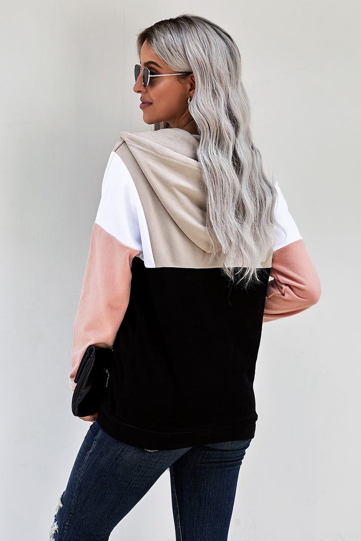 Women's Pink Colorblock Quarter Zip Pullover Hoodie