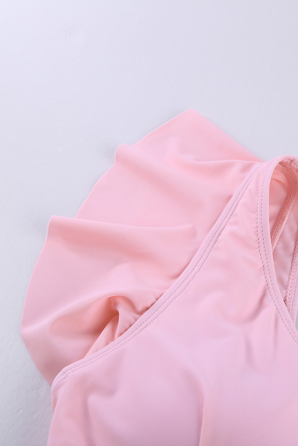Women's Pink Floral Ruffled Hem High Waist Swimsuit