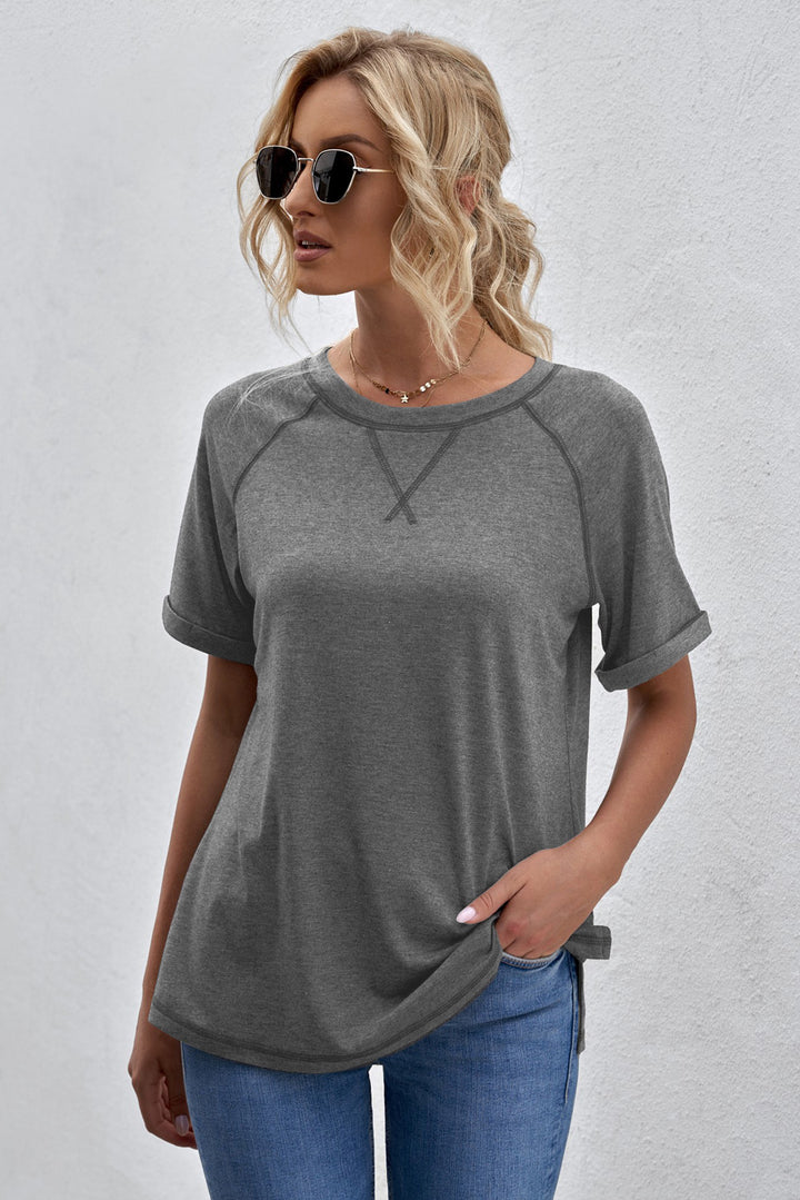 Women's Short Sleeve Gray Heathered Round Neck T-shirt