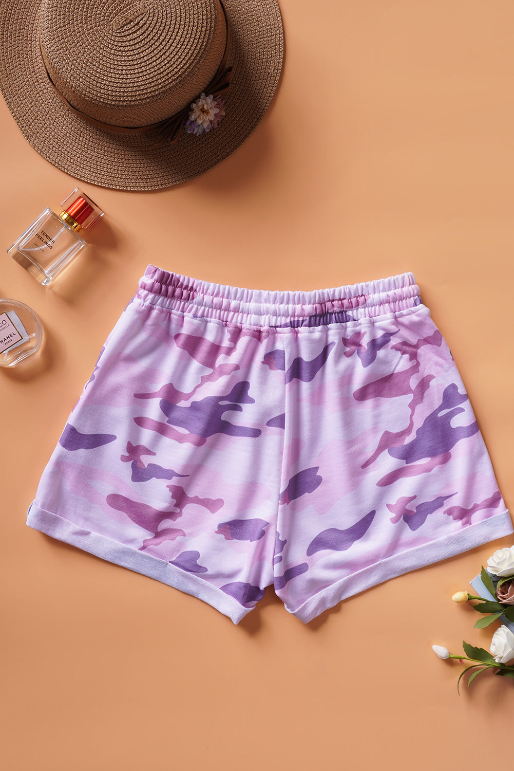 Women's Summer Pink Camo Print Cotton Casual Shorts