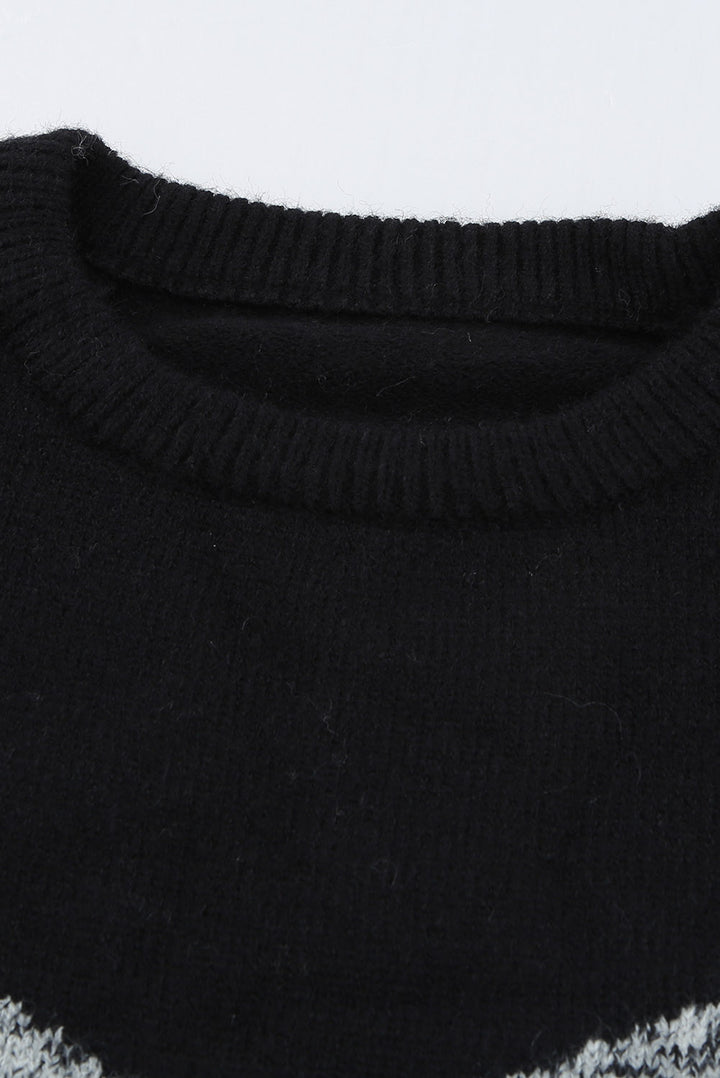 Womens Black V Stripe Pattern Colorblock Sweater