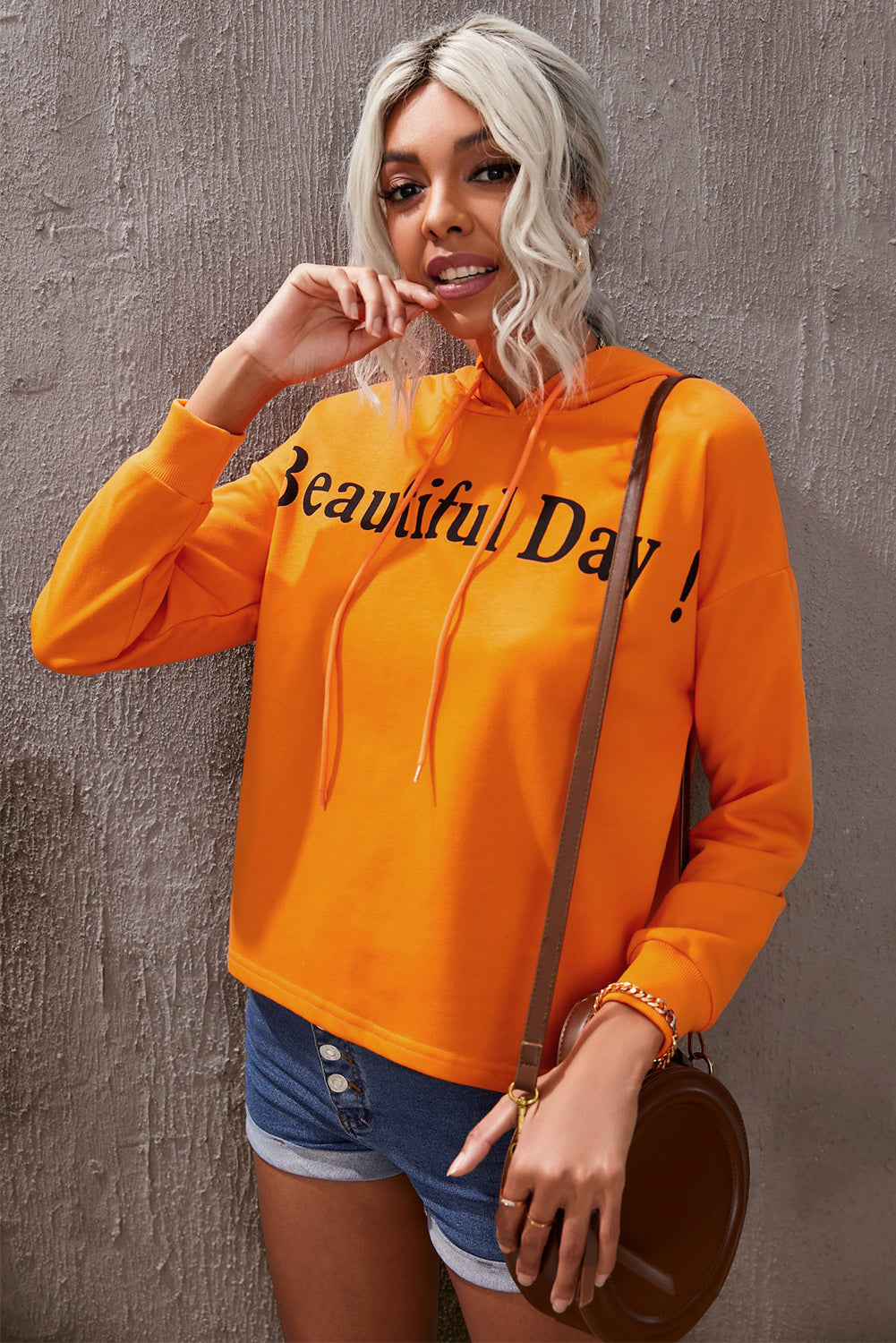 Womens Casual Beautiful Day Letters Graphic Hoodie