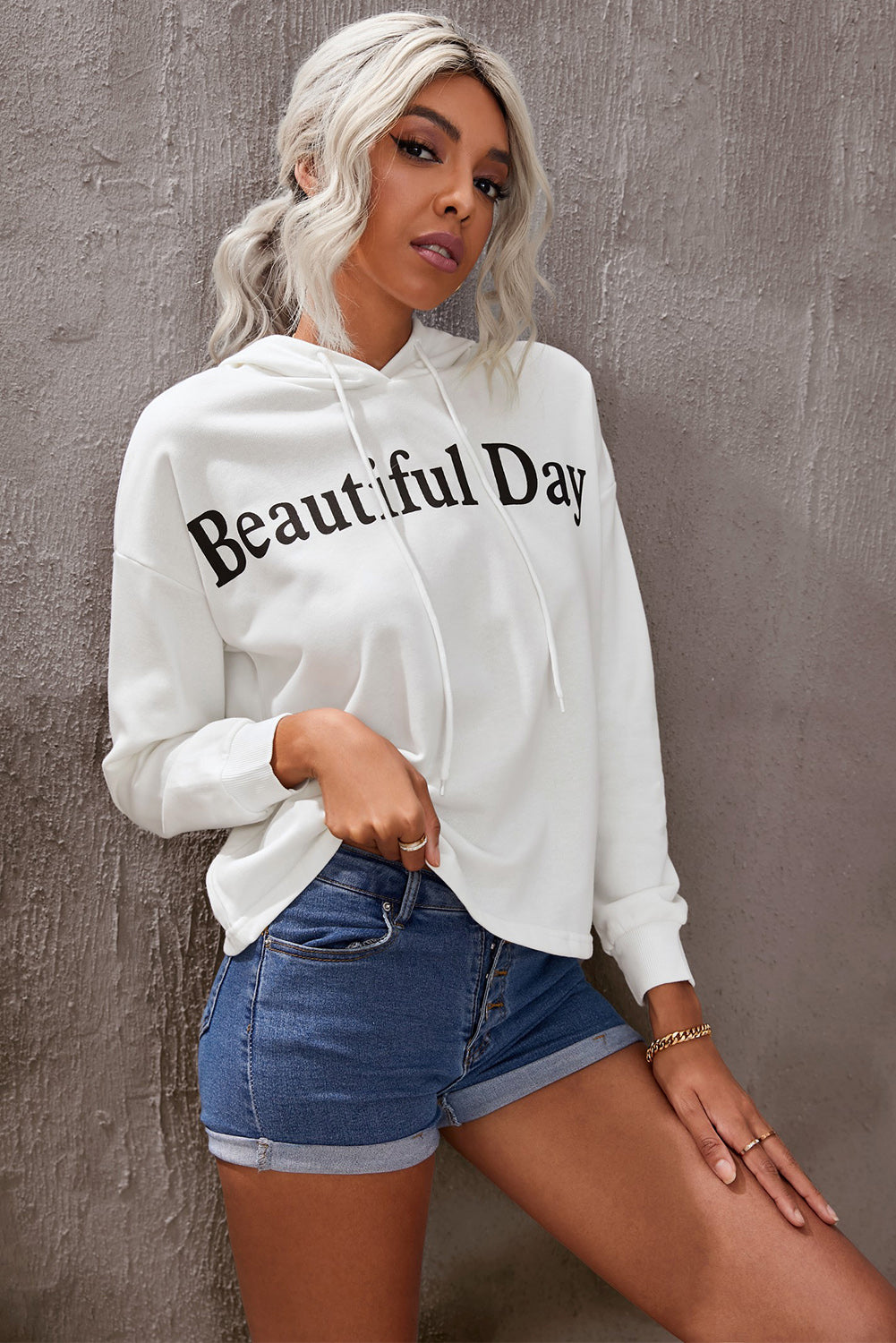Womens Casual Beautiful Day Letters Graphic Hoodie