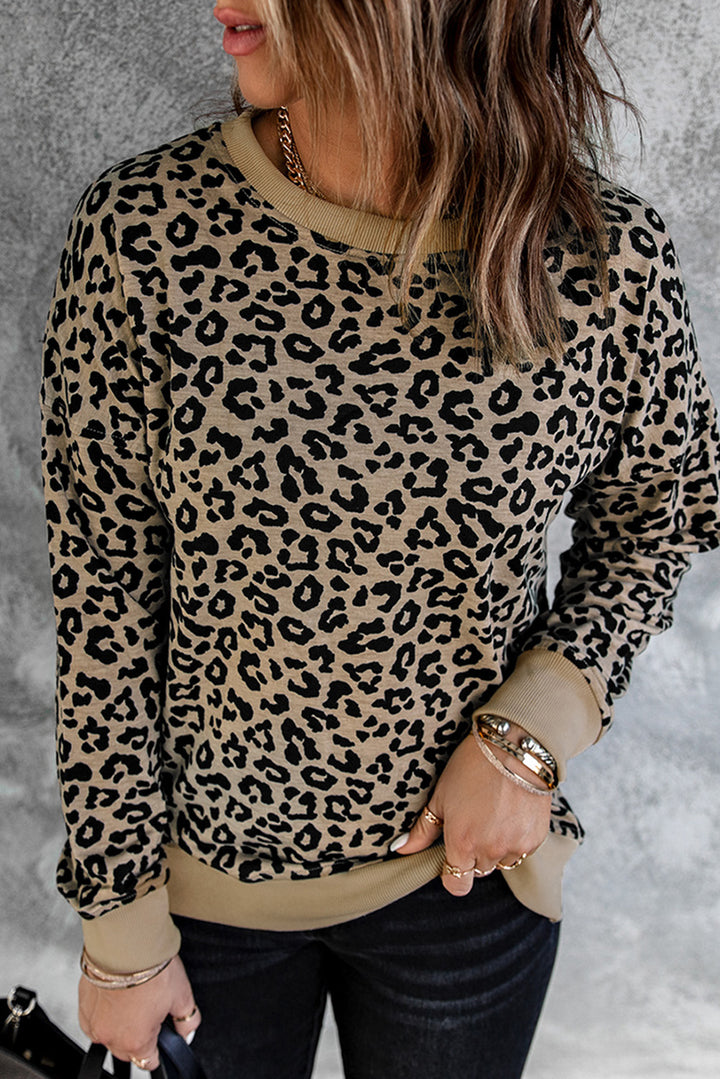 Womens Casual Leopard Pullover Sweatshirt