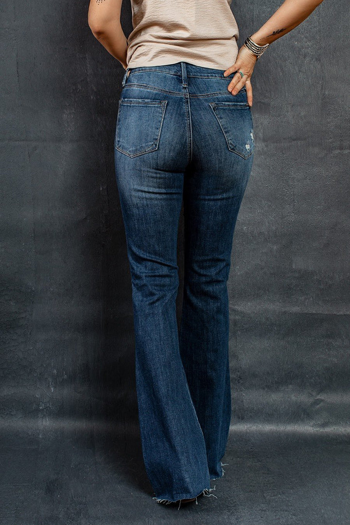 Womens Dark Wash Mid Rise Flare Jeans