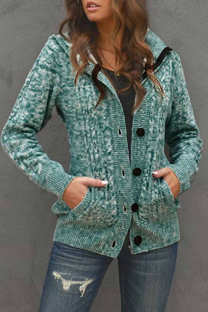 Womens Green Long Sleeve Button-up Hooded Cardigans