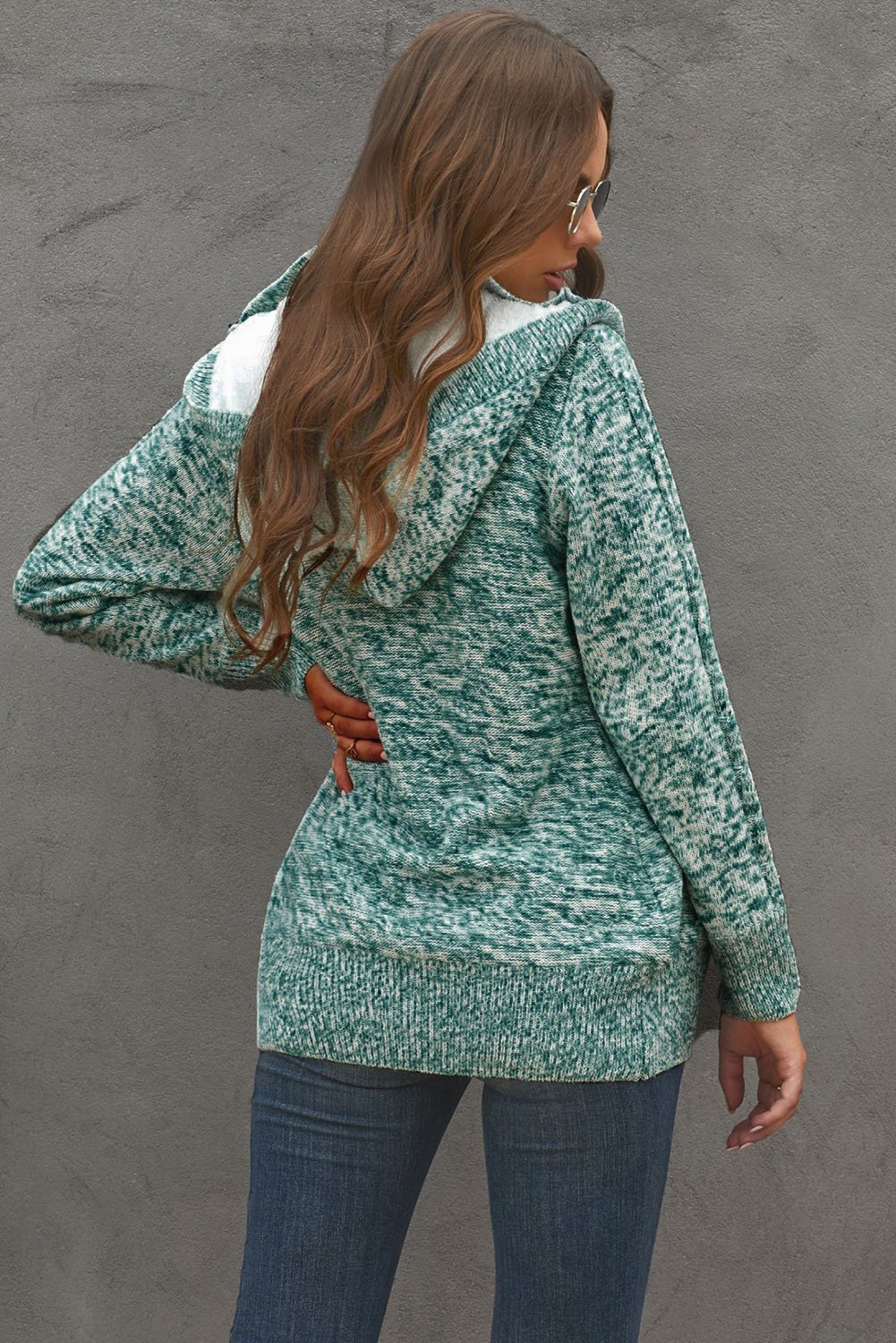Womens Green Long Sleeve Button-up Hooded Cardigans