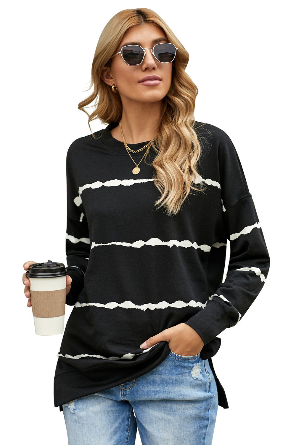 Womens Tie-dye Stripes Black Sweatshirt