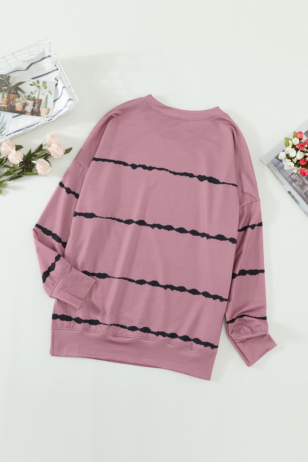 Womens Tie-dye Stripes Pink Sweatshirt