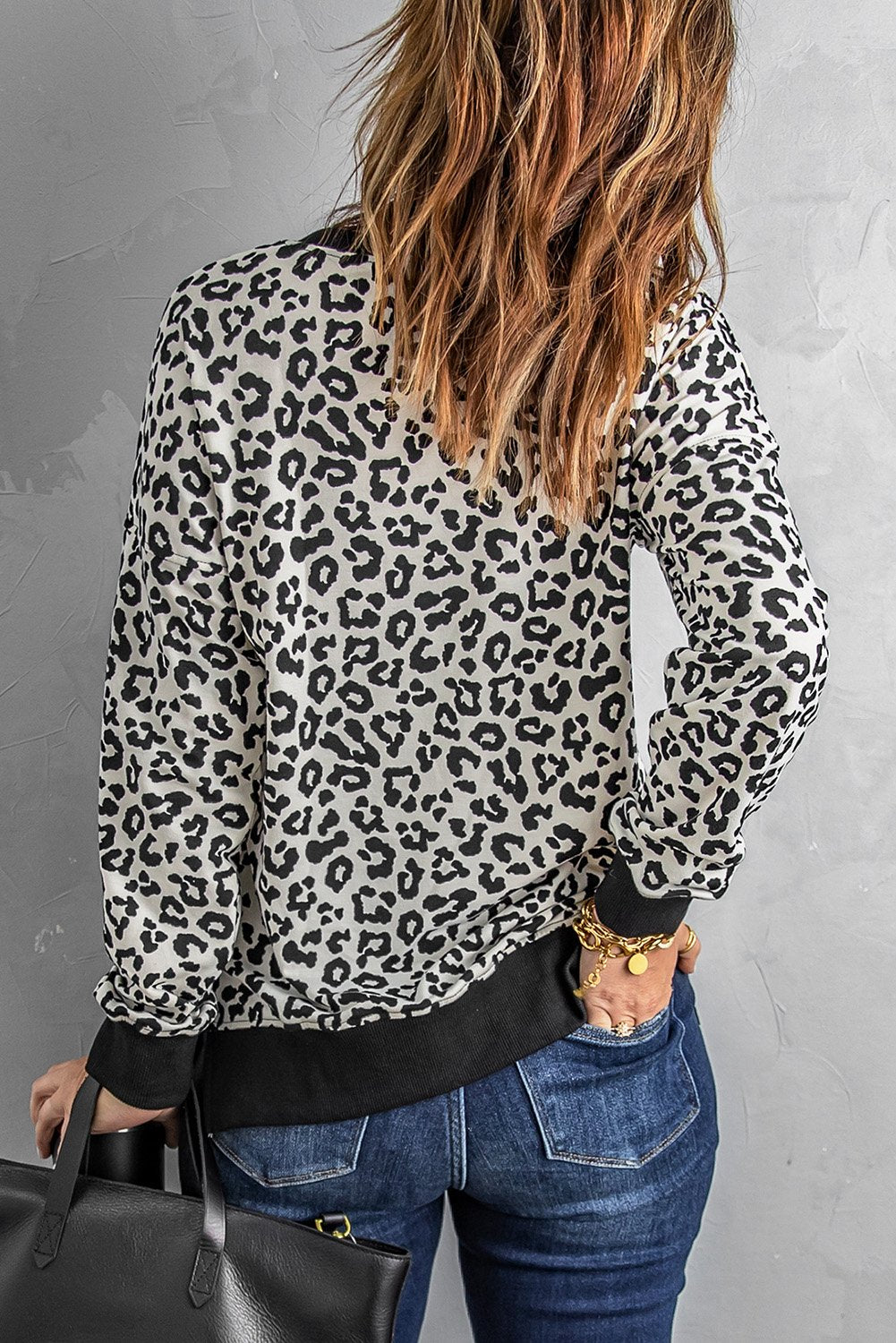 Womens White Leopard Pullover Sweatshirt