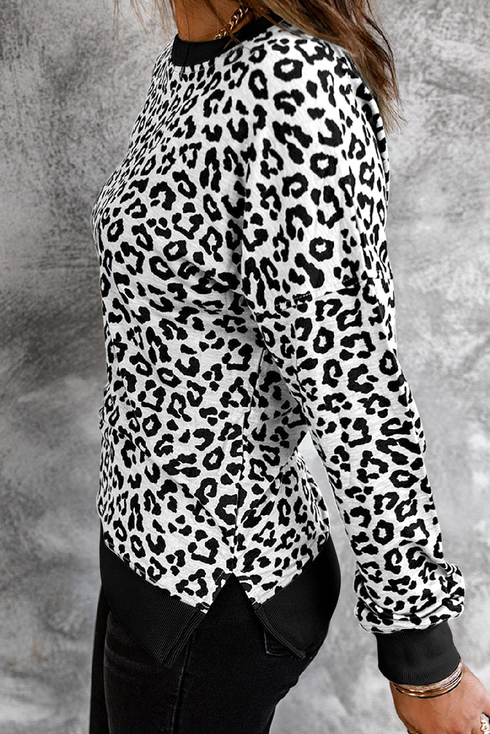 Womens White Leopard Pullover Sweatshirt