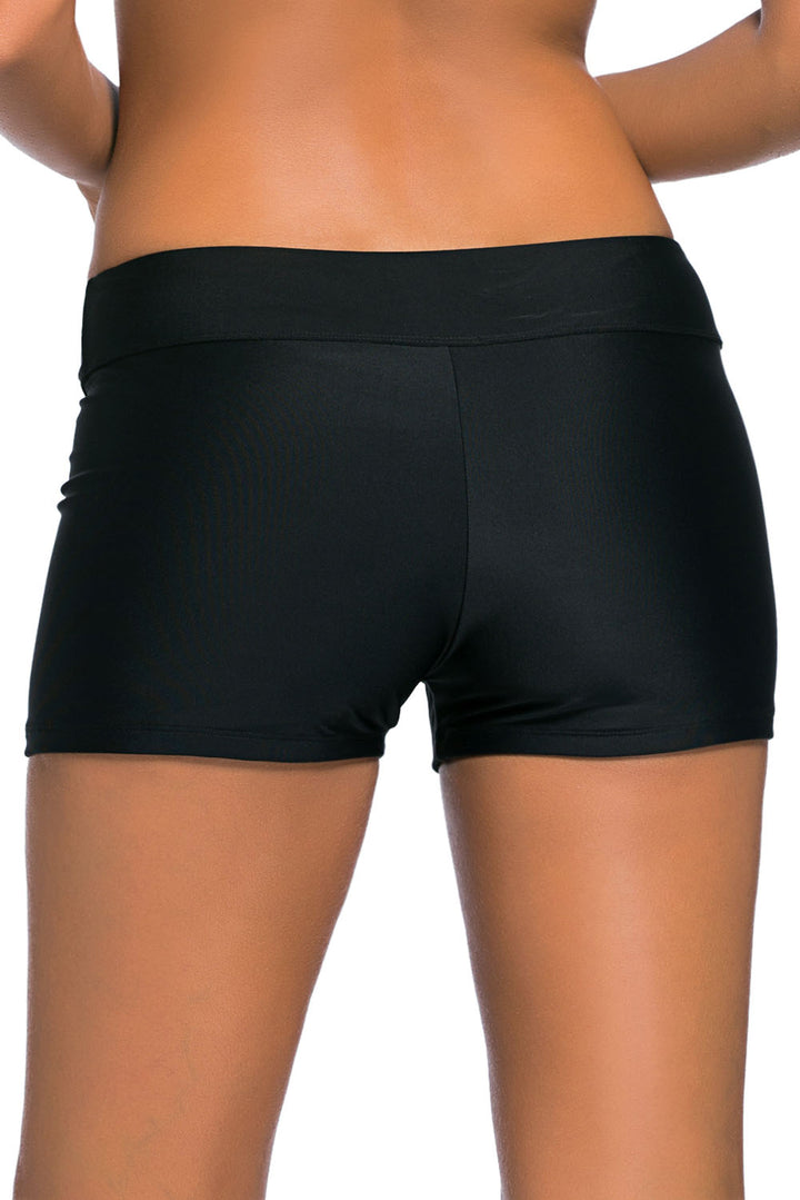 Womens Black Wide Waistband Swimsuit Bottom Shorts