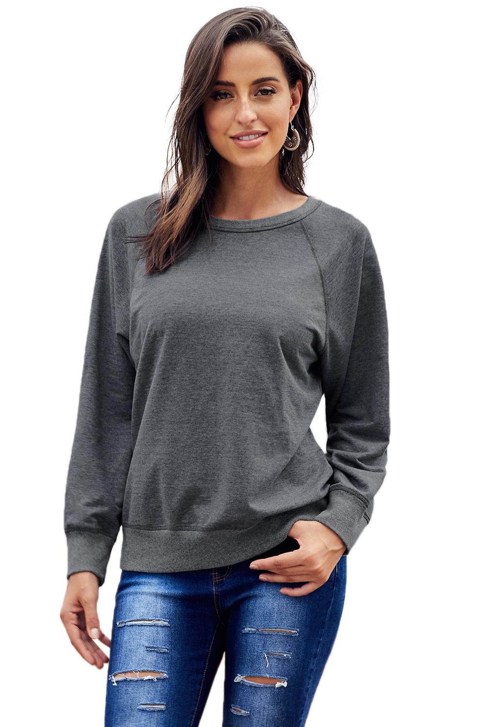 Womens Gray French Terry Cotton Blend Pullover Sweatshirt