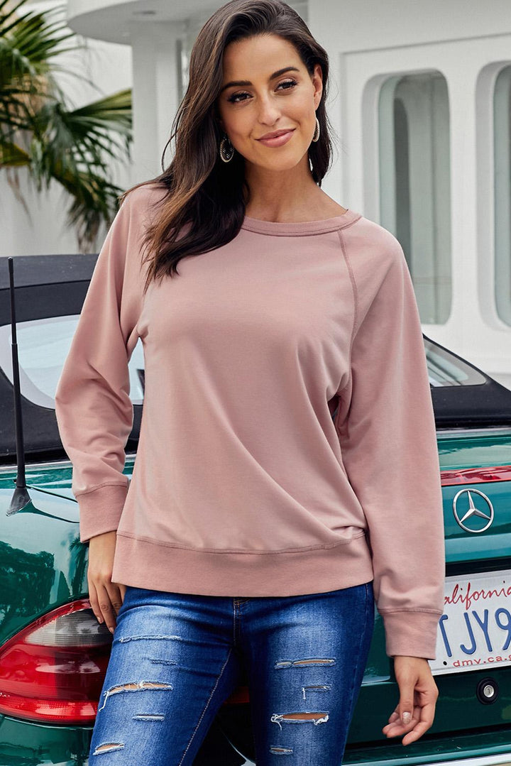 Womens Pink French Terry Cotton Blend Pullover Sweatshirt