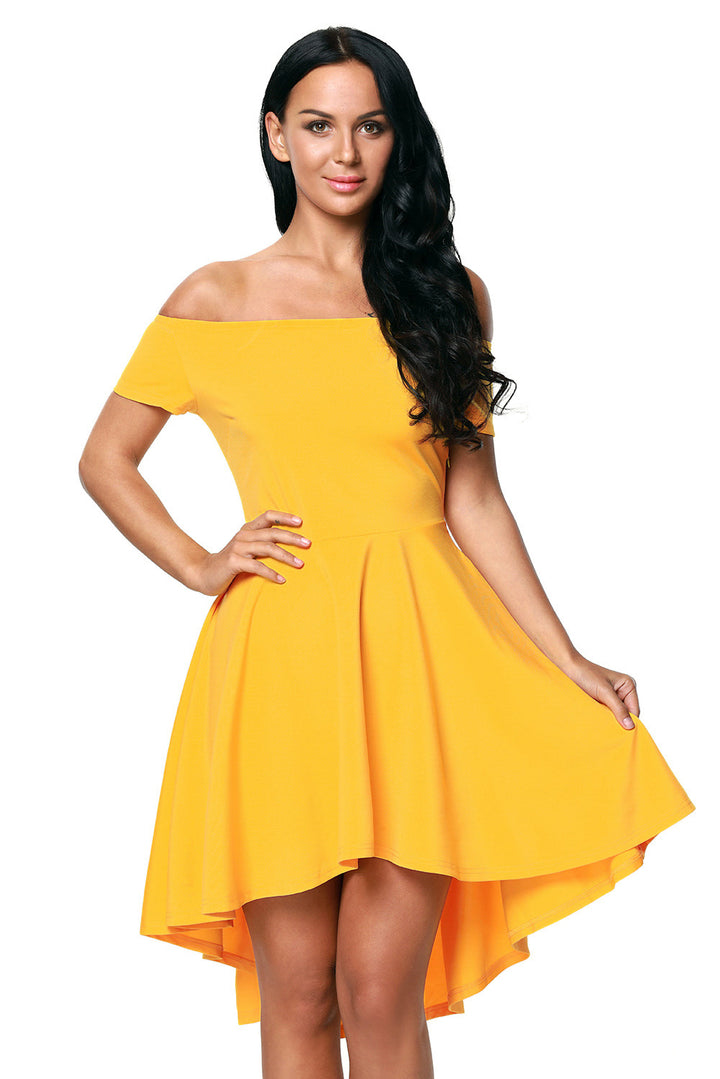 Yellow All The Rage Off Shoulder High Low Cocktail Party Dress