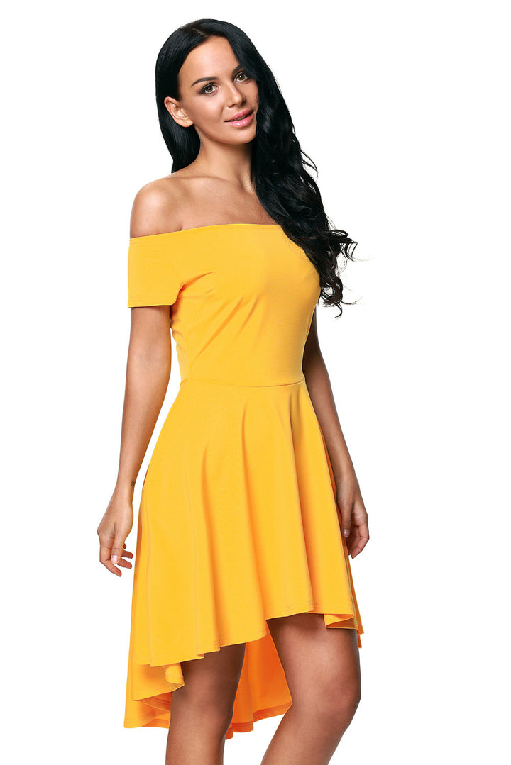 Yellow All The Rage Off Shoulder High Low Cocktail Party Dress