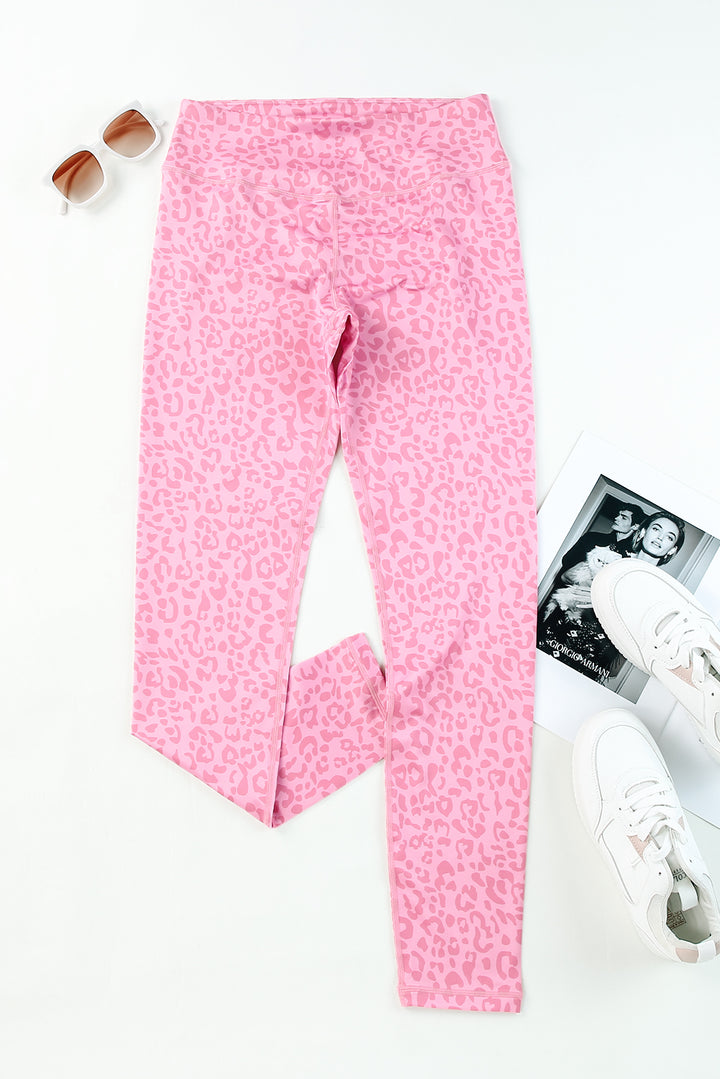 Pink Leopard Print Ankle-length High Waist Leggings