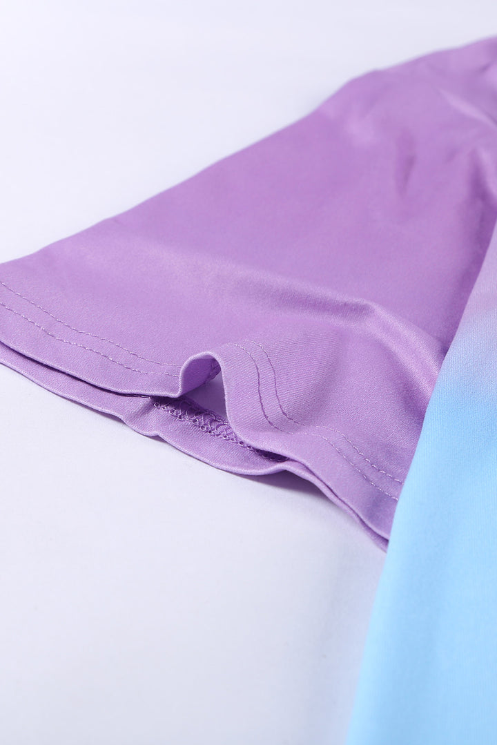 Purple Crew Neck Tie-dye Colorblock Plus Size Tee
