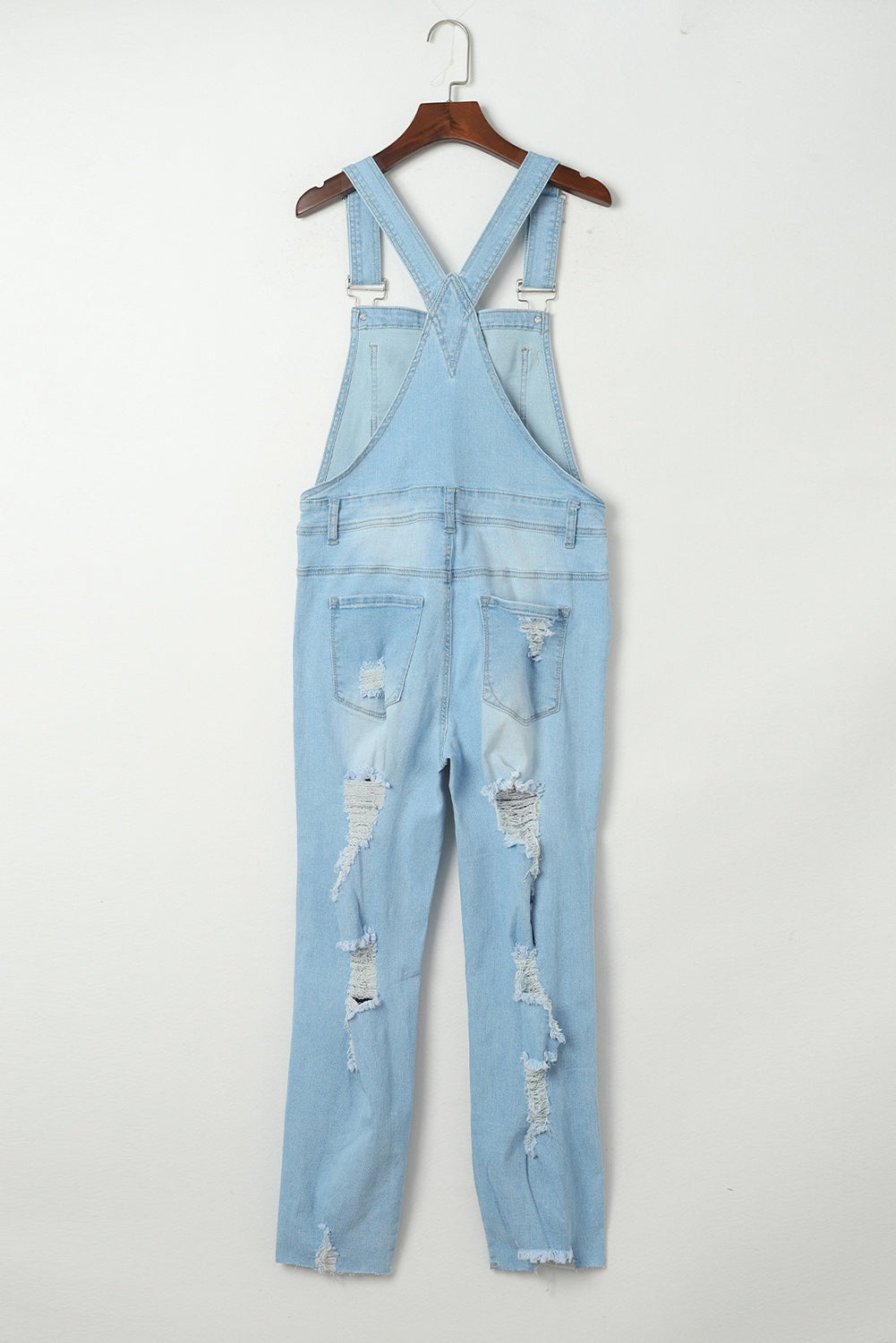 Sky Blue Constructed Bib Pocket Distressed Denim Overalls