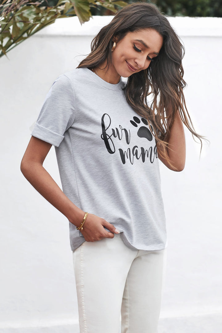 Cute Women Crew Neck Rolled Sleeve Letter Print Tee