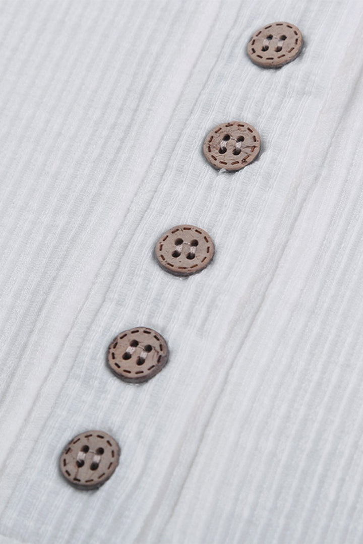 Chic White Crochet Lace Hem Sleeve Button Top