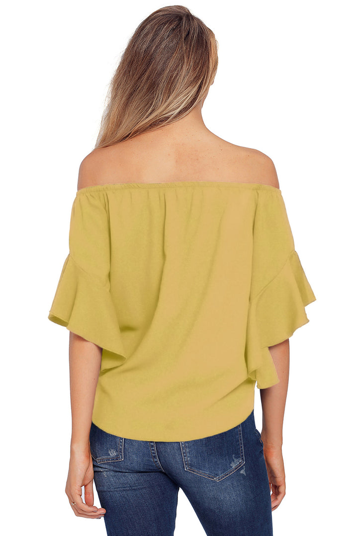 Yellow Off The Shoulder Knot Front Blouse