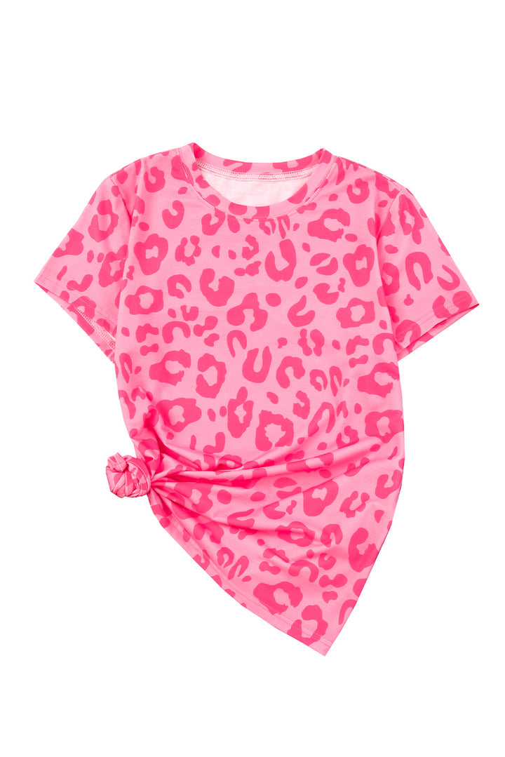 Leopard Print Crew Neck Short Sleeve T Shirt