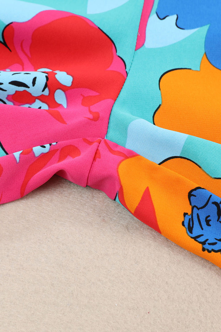 Multicolor Abstract Floral Print Drawstring Wide Waistband Pants
