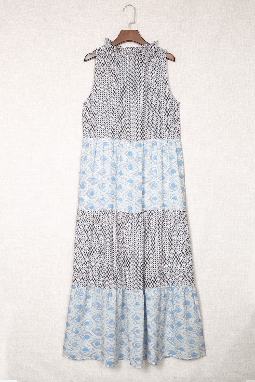 Abstract Print Split Neck Sleeveless Maxi Dress