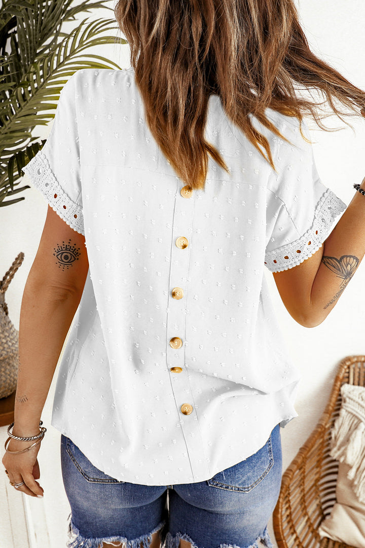 New Style White Swiss Dot Lace Splicing Tops