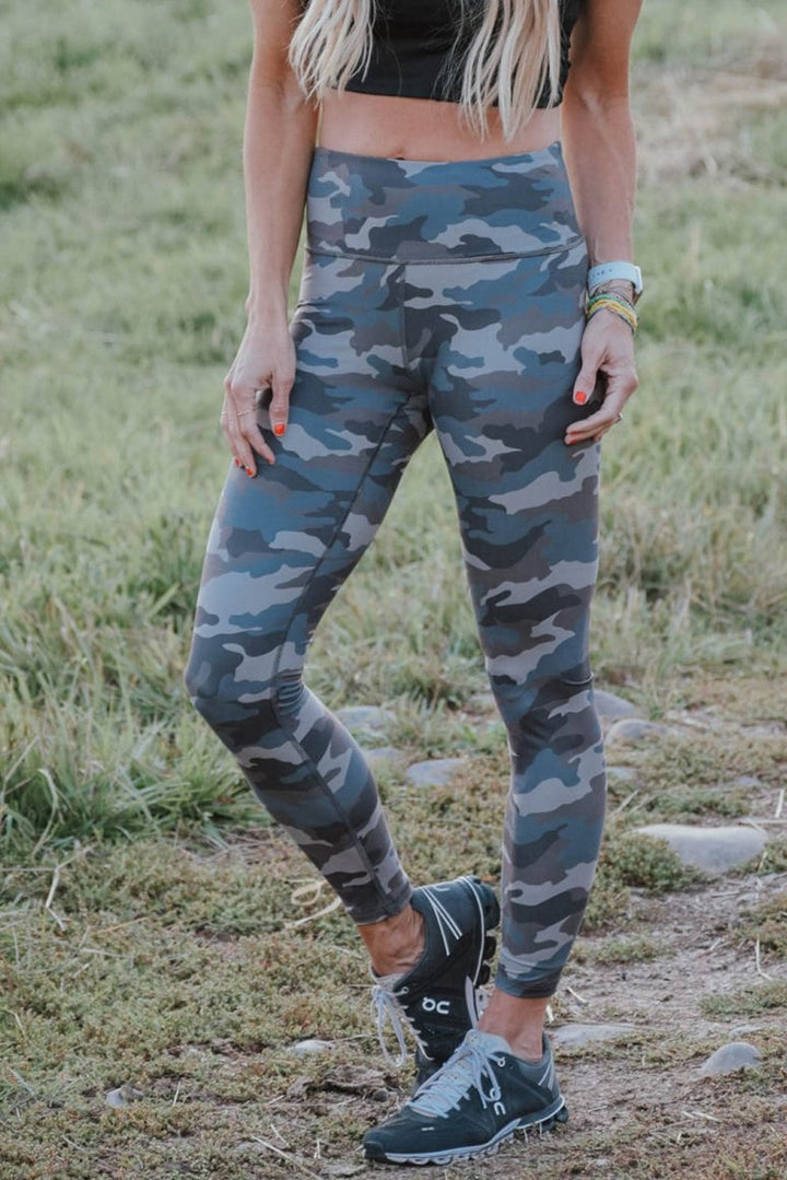 Womens Green Mid Waist Ankle-length Camouflage Legging