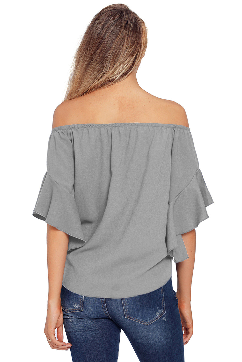 Gray Off The Shoulder Knot Front Blouse