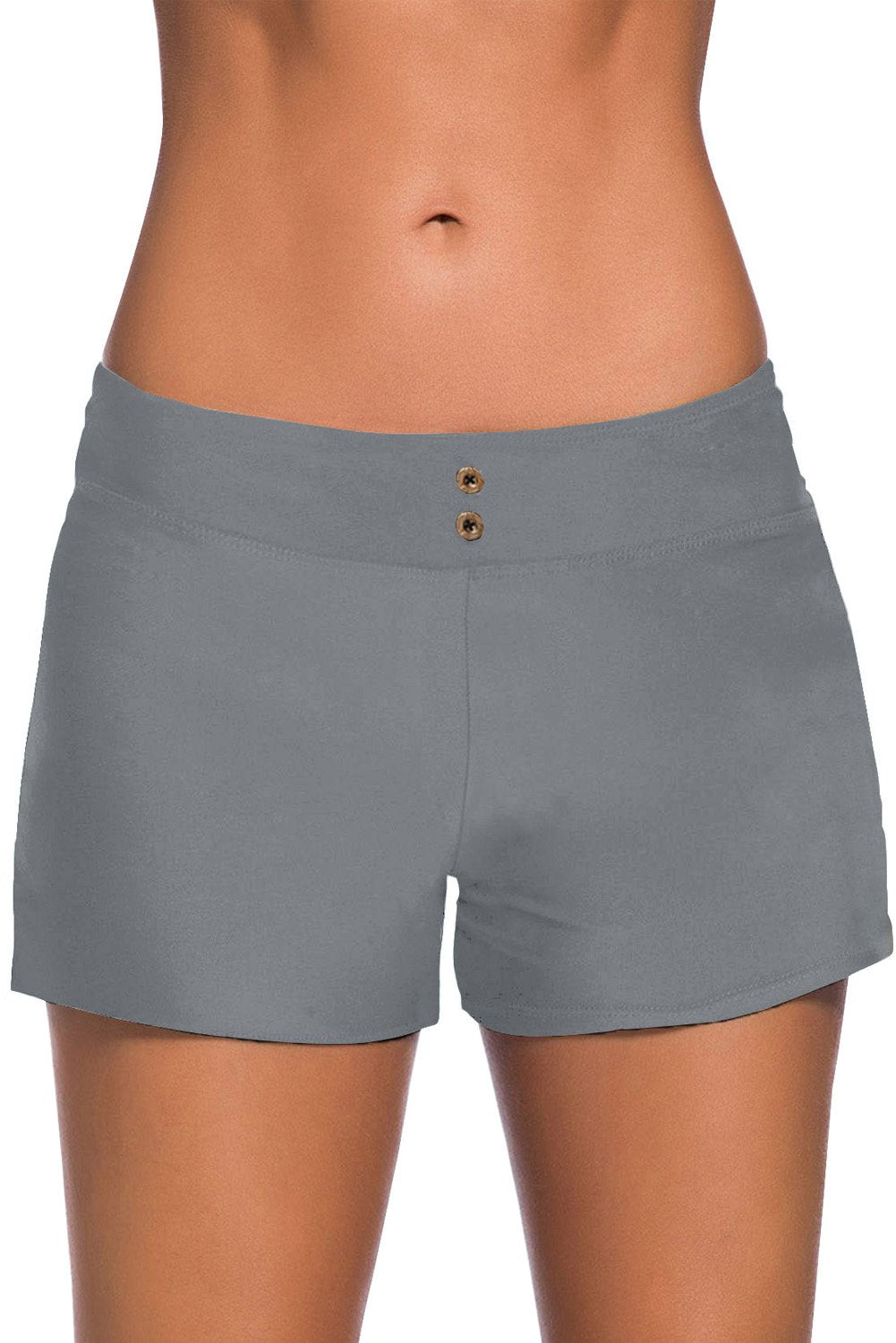 Women Gray Eyelets Waistband Swim Boyshorts