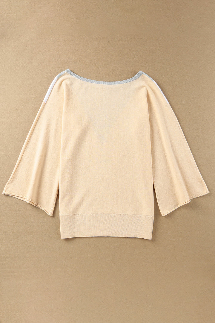 Apricot 3/4 Sleeve Chevron Color Block Sweater