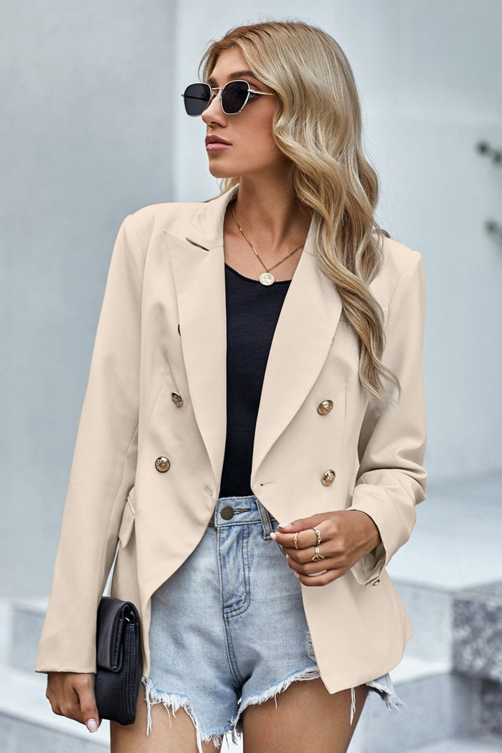 Women's Apricot 3/4 Sleeve Double Breasted Blazer