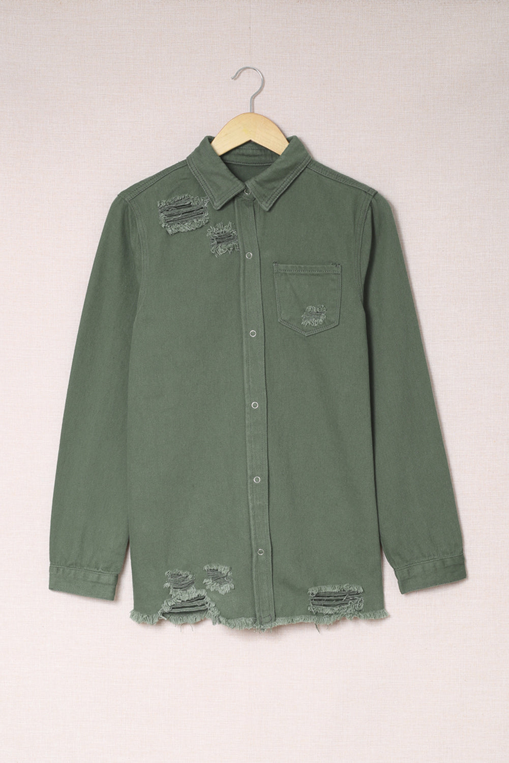 Green Ripped Denim Jacket