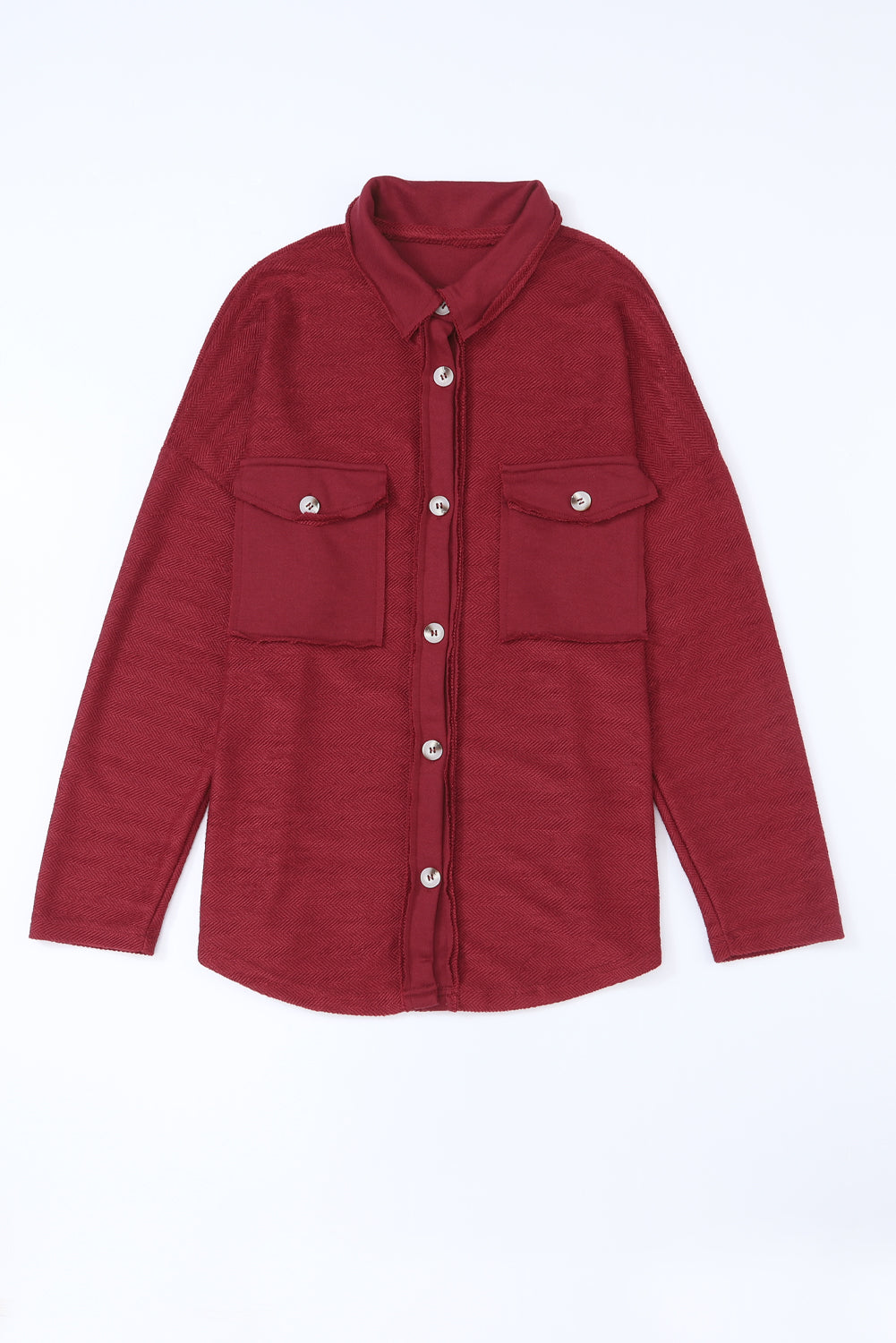 Red Contrast Flap Pockets Relaxed Shacket