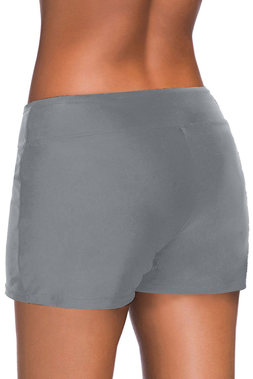 Women Gray Eyelets Waistband Swim Boyshorts