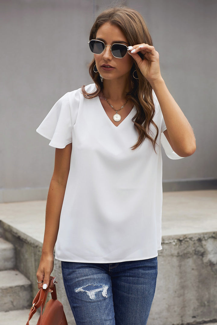 White V Neck Short Sleeve T-Shirt