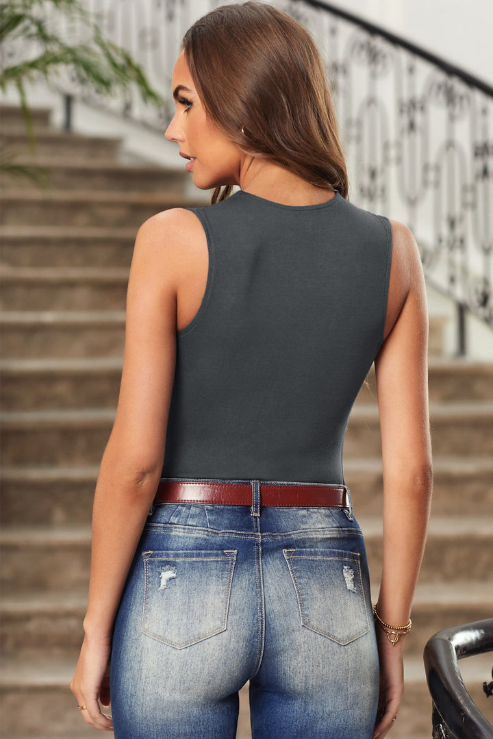 Brief Studded Detail Multi-Strap Casual Gray Tank Top