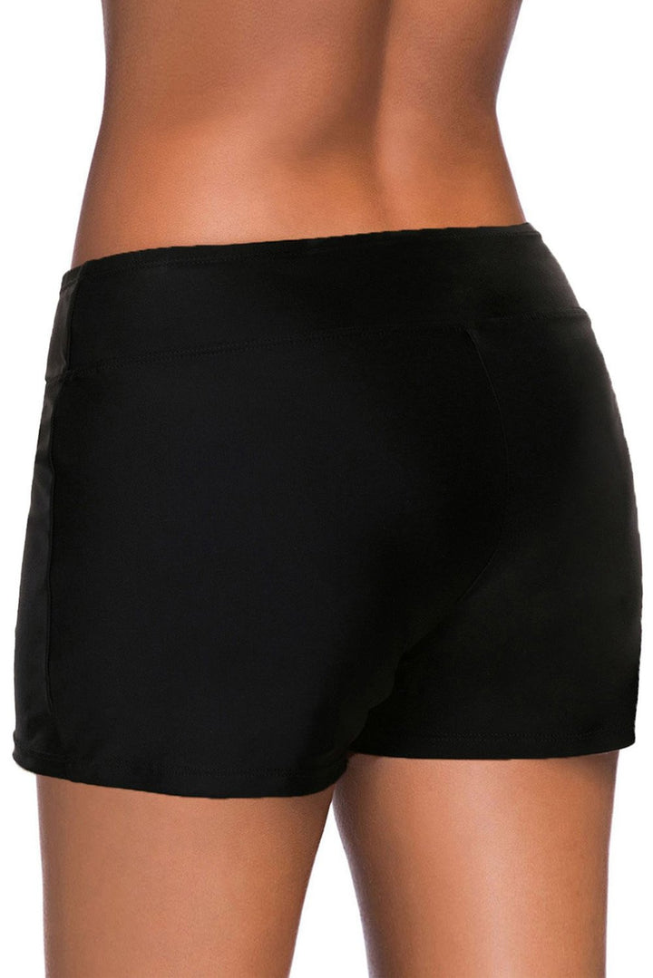 Women Black Eyelets Waistband Swim Boyshorts