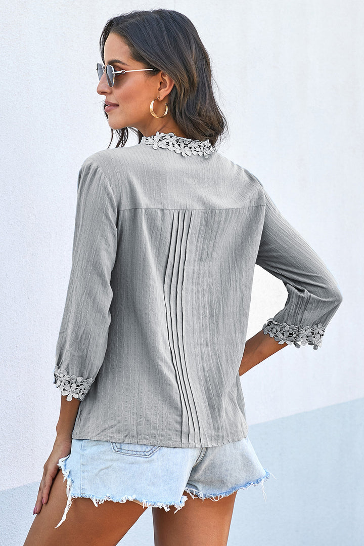 Gray Sweet Mary Chic Crochet Lace Blouse