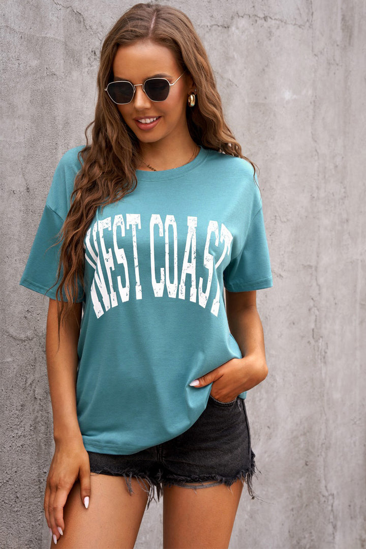 Fashion Green WEST COAST Letters Graphic Oversize Tee
