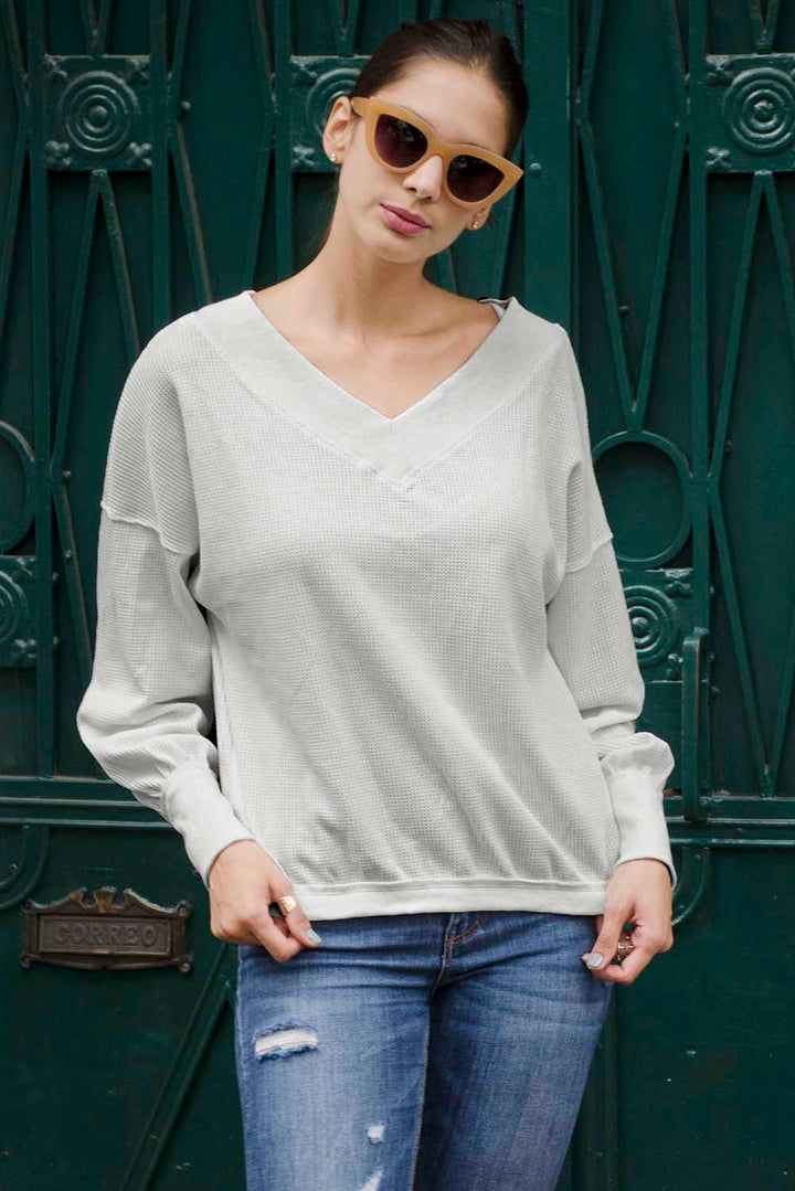 White V Neck Our Country Roads Thermal Top