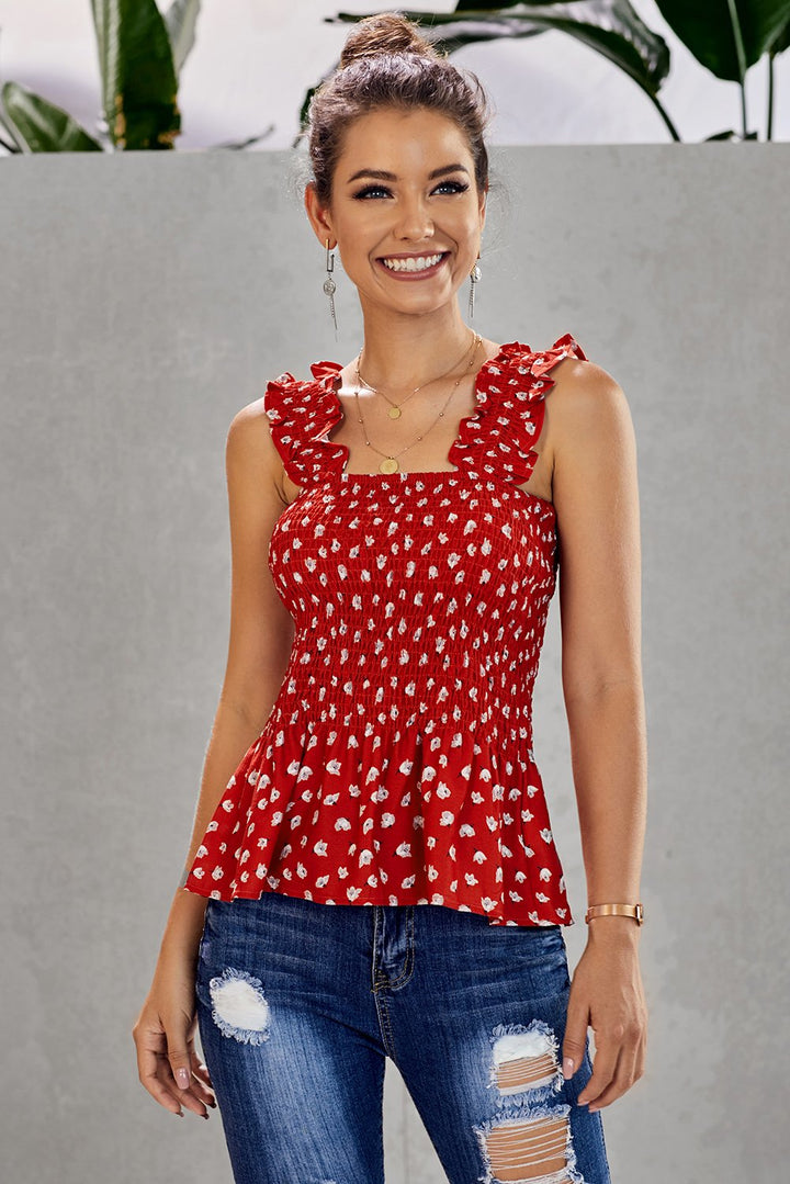 Cute Red Floral Smock Tank