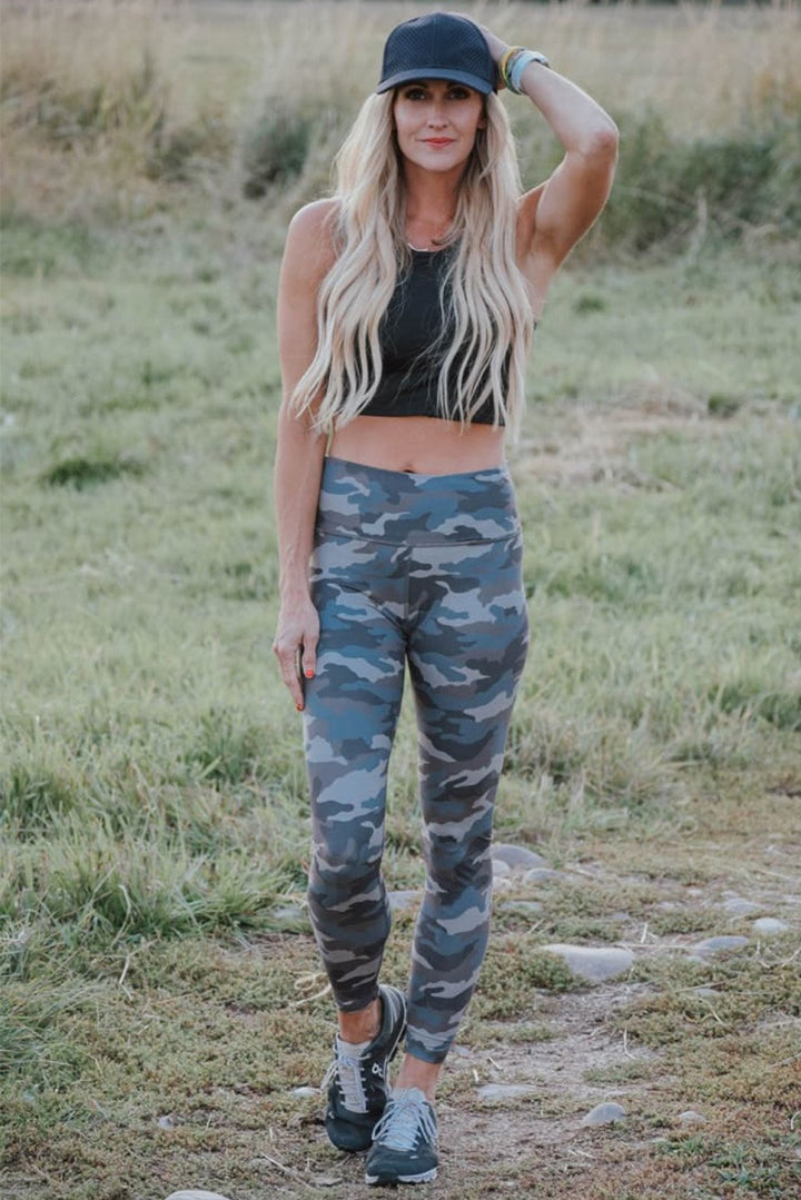 Womens Green Mid Waist Ankle-length Camouflage Legging