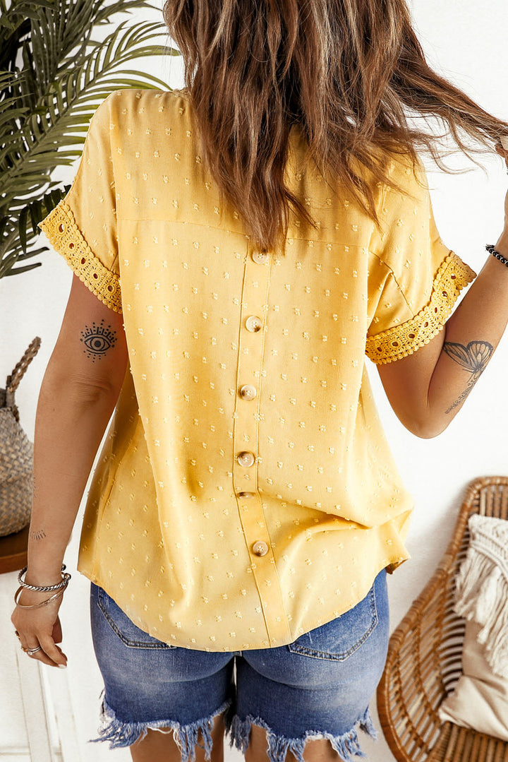 New Style Swiss Dot Lace Splicing Short Sleeve Top
