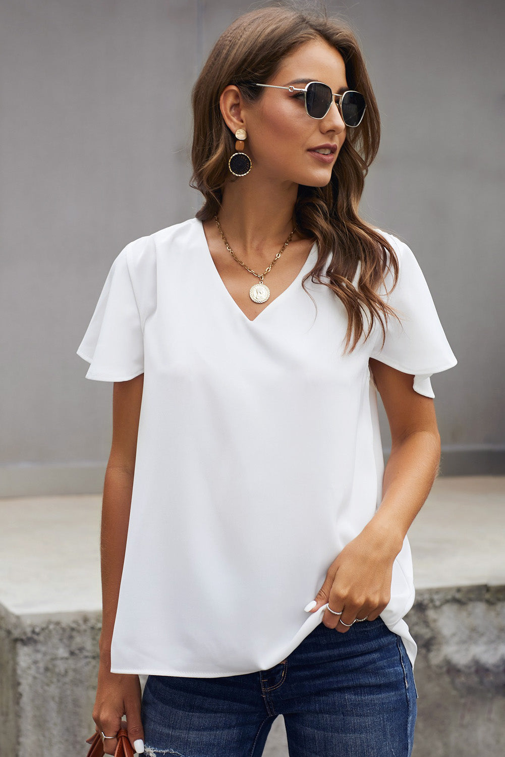 White V Neck Short Sleeve T-Shirt