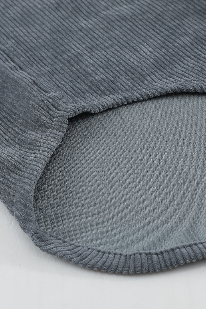 Gray  Aztec Pattern Sleeve Pocketed Corduroy Shacket