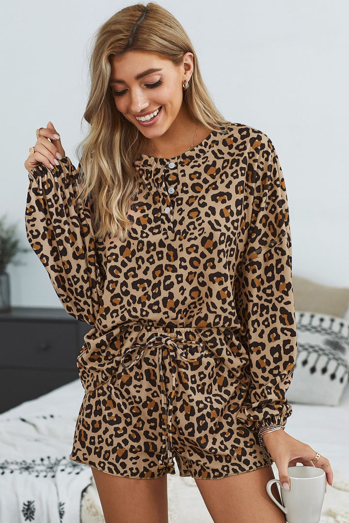 Leopard Tie Dye Knit Long Sleeve and Short Pajamas Set